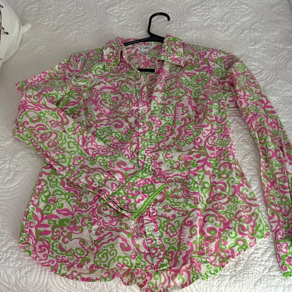 Lilly Pulitzer Pink and Green Button Down Shirt